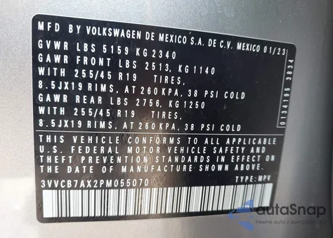 2023 Volkswagen Tiguan 2.0T Se R-Line Black from USA, damaged, VIN 3VVCB7AX2PM055070
